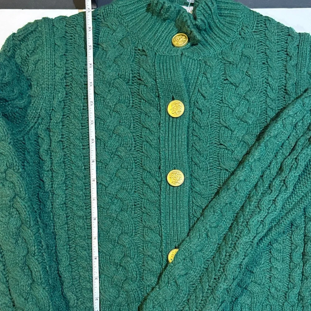 Like NEW J.Crew Green Cable Knit Cardigan Sweater - Picture 5 of 7